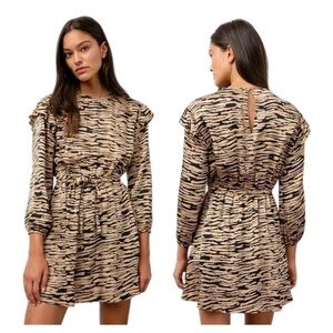 Rails Ora Canyon Tiger Print Long Sleeve Viscose Mini Dress Size  Large NWT